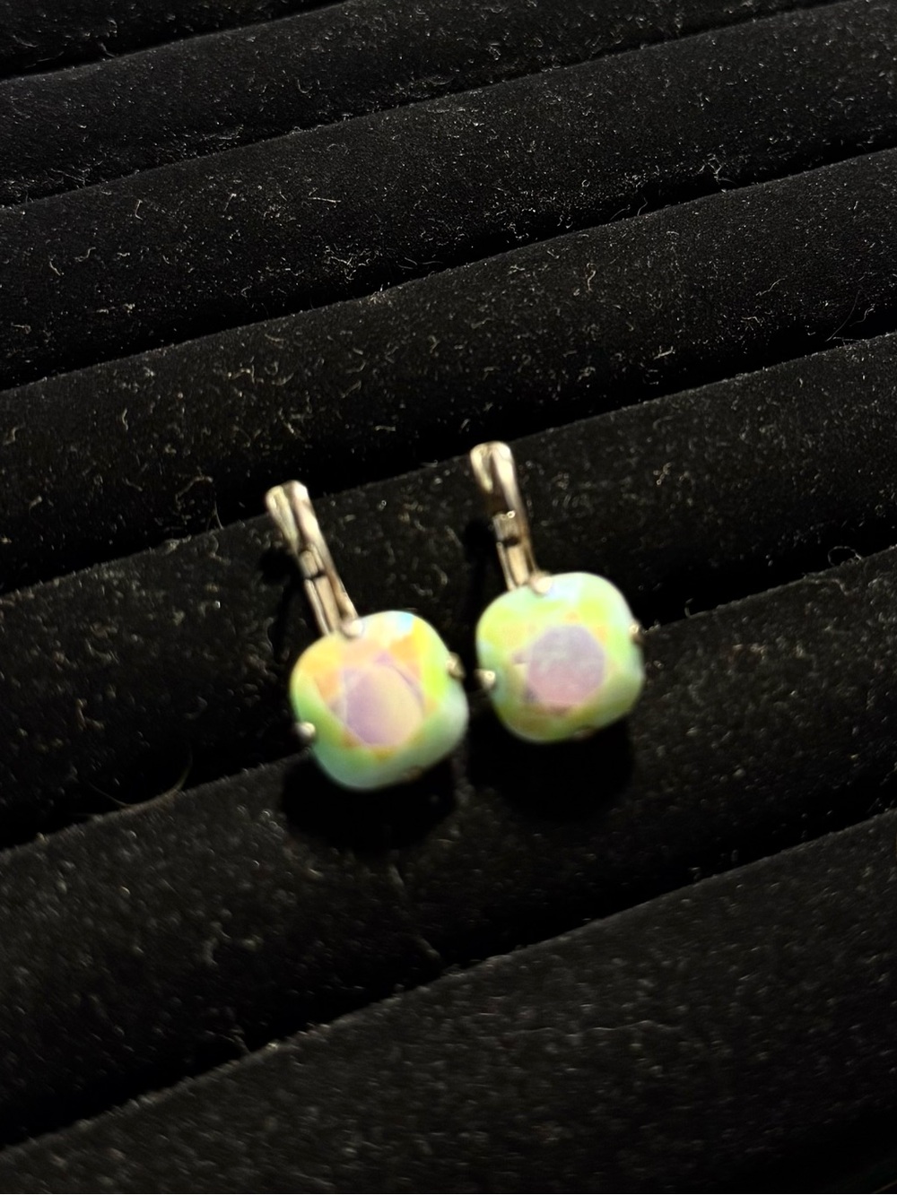 Pastel Mint AB Iridescent Stud Drop Earrings